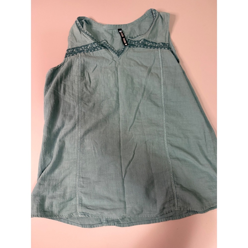 Kuhl Women Teal Organic Cotton Embroidered V-Neck Sleeveless Tank Top Medium